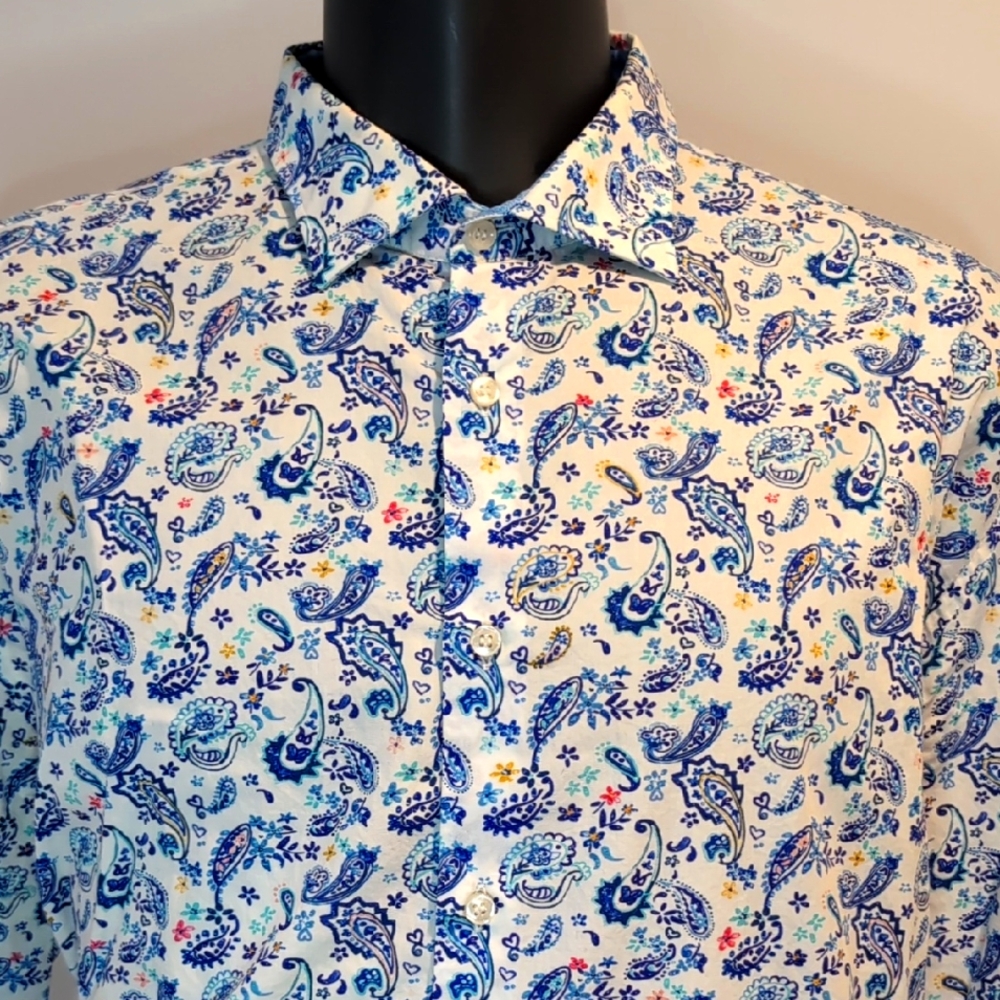 Paul & Shark Blue Paisley Print Button Front Shirt
